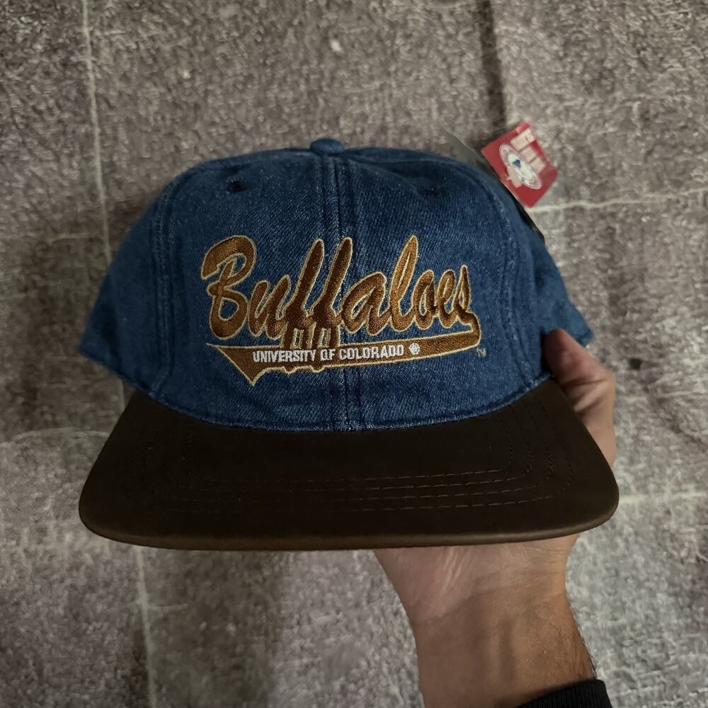 NWT Men's Vintage 90's Otto Colorado CU Buffaloes Denim Leather Snapback Hat Cap